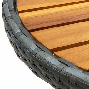 szürke polyrattan és tömör akácfa teázóasztal 60 cm