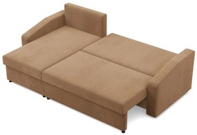 Zeus sarokkanapé, 2 ágyneműtartóval, döntött kartámasz, szövet anyag, univerzális oldal, bonell töltet, barna