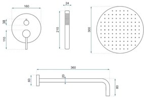 REA-P4160 - LUNGO zuhanyszett falba süllyesztett csapteleppel, szálcsiszolt arany