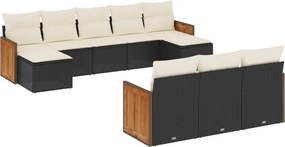 vidaXL 10 részes fekete polyrattan kerti ülőgarnitúra párnákkal