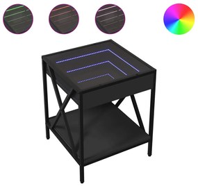 Fekete végtelen hatású LED-es dohányzóasztal 40 x 40 x 49 cm