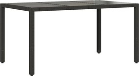 vidaXL fekete polyrattan üveglapos kerti asztal 150 x 90 x 75 cm