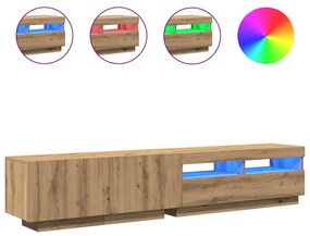 kézműves tölgy szerelt fa TV-szekrény LED-ekkel 200x35x40 cm