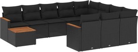 vidaXL 11 részes fekete polyrattan kerti ülőgarnitúra párnákkal