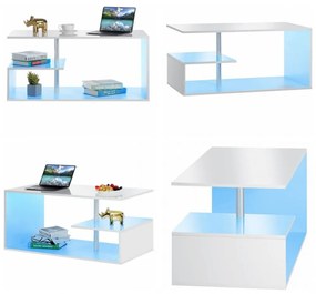 BigHome 100 cm-es dohányzóasztal, Beépített RGB LED Világítással - Fehér