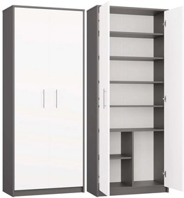 Aldabra Oliv 2D könyvespolc, irodai szekrény, 74x180x35 cm, antracit-fehér