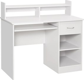 HOMCOM Kompakt Számítógép Íróasztal, Fehér Fa Asztal Kihúzható Billentyűzet Tartóval és Polcokkal 104x48x95.5cm | Aosom