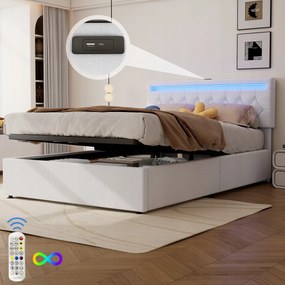 Kárpitozott ágy 140*200cm franciaágy 2 port Usb Led fehér