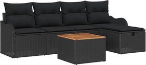 vidaXL Kerti Kanapé Szett párnával tárolóval 6 pcs Fekete polirattan