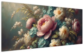 Kép - Természet csendélet virágokkal - festmény (120x50 cm)