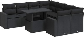 vidaXL 9 részes fekete polyrattan kerti ülőgarnitúra párnákkal