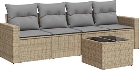vidaXL 5 részes bézs polyrattan kerti ülőgarnitúra párnákkal
