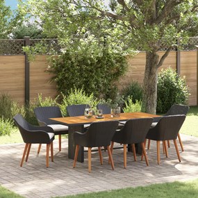 9 darabos kerti étkezőszett fekete polyrattan