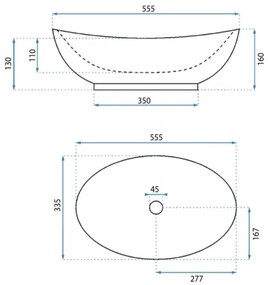 REA-U6801 - Munkalapra helyezhető mosdó KATE 33,5x55,5 cm kerámia/fényes fehér