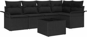 vidaXL Kerti Kanapé Szett párnával tárolóval 6 pcs Fekete Poli rattan