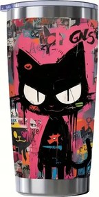 Thermo bögre termosz nagy macskák színes légmentesen záródó ajándék Pop Art Graffiti
