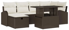 vidaXL Kerti Kanapé Szett párnával tárolóval 7 pcs Barna Poli rattan