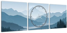 Kép - a hegyek grafikája (órával) (90x30 cm)