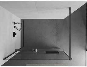 Mexen Kioto+, Walk-In zuhany paraván polccal és akasztóval 110 x 200 cm, 8 mm átlátszó üveg fekete mintás, grafit profil, 800-110-121-95-70