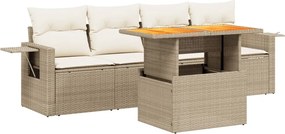 vidaXL 5 részes bézs polyrattan kerti ülőgarnitúra párnákkal