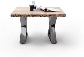 CARTAGENA dohányzó asztal akácfa 75x75cm - X alakú antikolt lábbal - Natúr