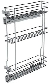 Konyhai fémrács, 150mm, bal oldalra szerelhető, ezüst szürke, teljes kihúzás, csillapított záródás, rejtett fióksín, 3 kosár SIGE, Green Line 002