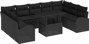vidaXL Kerti Kanapé Szett párnával tárolóval 10 pcs Fekete Poli rattan