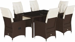 vidaXL 7 részes barna polyrattan kerti étkezőgarnitúra párnával