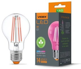 Növénynevelő LED lámpa , égő , E27 , izzószálas hatású , filament , 8 Watt , VIDEX FITO