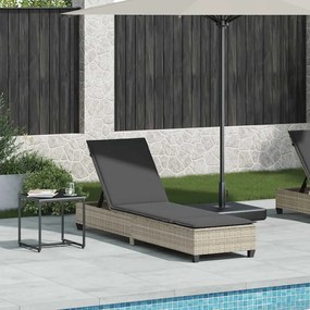 világosszürke polyrattan napozóágy párnákkal 55x200x25,5 cm