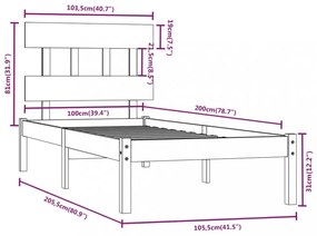 fekete tömör fa ágykeret 100x200 cm