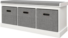 HOMCOM Előszoba Cipőtartó Pad 3 Fiókkal, Cipőtároló Pad Fa és Szövet Üléssel, Cipőtartó 3 Pár Cipőhöz, Nappali és Előszoba, 105x35x47 cm, Fehér | Aoso