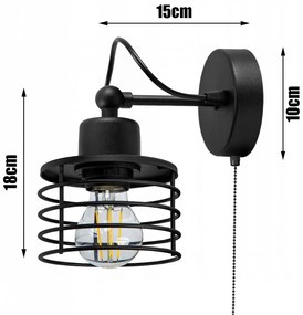 Glimex DARYL állítható fekete fali lámpa kapcsolóval 1xE27