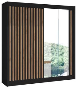 Tükrös gardróbszekrény SANTINO 203x215 cm fekete/craft tölgy