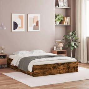 füstös tölgy színű szerelt fa ágykeret fiókokkal 150x200 cm