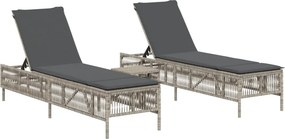 vidaXL 2 db világosszürke polyrattan napozóágy asztallal
