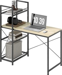 HOMCOM Ipari Forgatható Könyvespolc Íróasztal Acélváz Tanulóasztal Otthoni Irodához Hálószobához 110x53x115,5 cm Tölgy és Fekete | Aosom