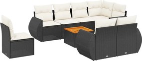 vidaXL 9 részes fekete polyrattan kerti ülőgarnitúra párnákkal