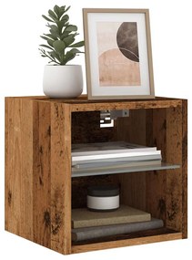 antik fa színű fali TV-szekrény LED-világítással 30x28,5x30 cm