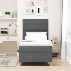 Box Spring Ágy Matracával Sötétszürke 90x200 cm Szövet