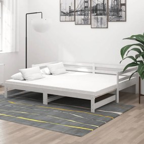 fehér tömör fenyőfa kihúzható kanapéágy 2 x (90 x 200) cm