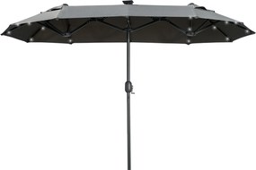 Outsunny Dupla Napernyő, 295 x 219 cm, LED-es Napernyő, ovális, szélálló kertiparasoló, stabil, piaci napernyő állítható dőlésszöggel teraszhoz, meden