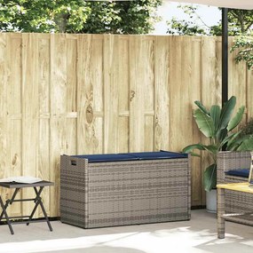 Szürke polyrattan kültéri tárolópad párnával 100 cm