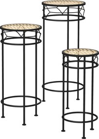 Outsunny 3 darabos virágtartó állvány szett - Rattan hatású tálcák - Arany és fekete fém | Aosom