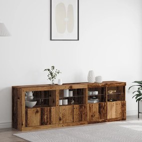 büfé LED világítással régies fa 202x37x67 cm Mérnöki fa.