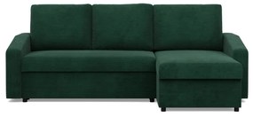 Zeus sarokkanapé, 2 ágyneműtartóval, döntött kartámasz, kordbársony, univerzális oldal, bonell töltet, zöld