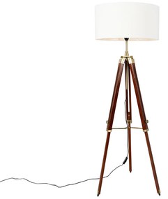 Vintage állólámpa sárgarézzel és fehér árnyékolóval, 50 cm-es háromlábú - Cortin