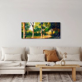 Erdő képe a nyári napsütésben, festmény (120x50 cm)