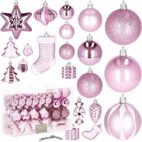Karácsonyfa Dísz Készlet 77db Törésbiztos Rózsaszín Karácsonyfa Díszek Ünnepi Dekoráció