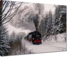 Vászonkép 80x60 Mozdony téli tájképben